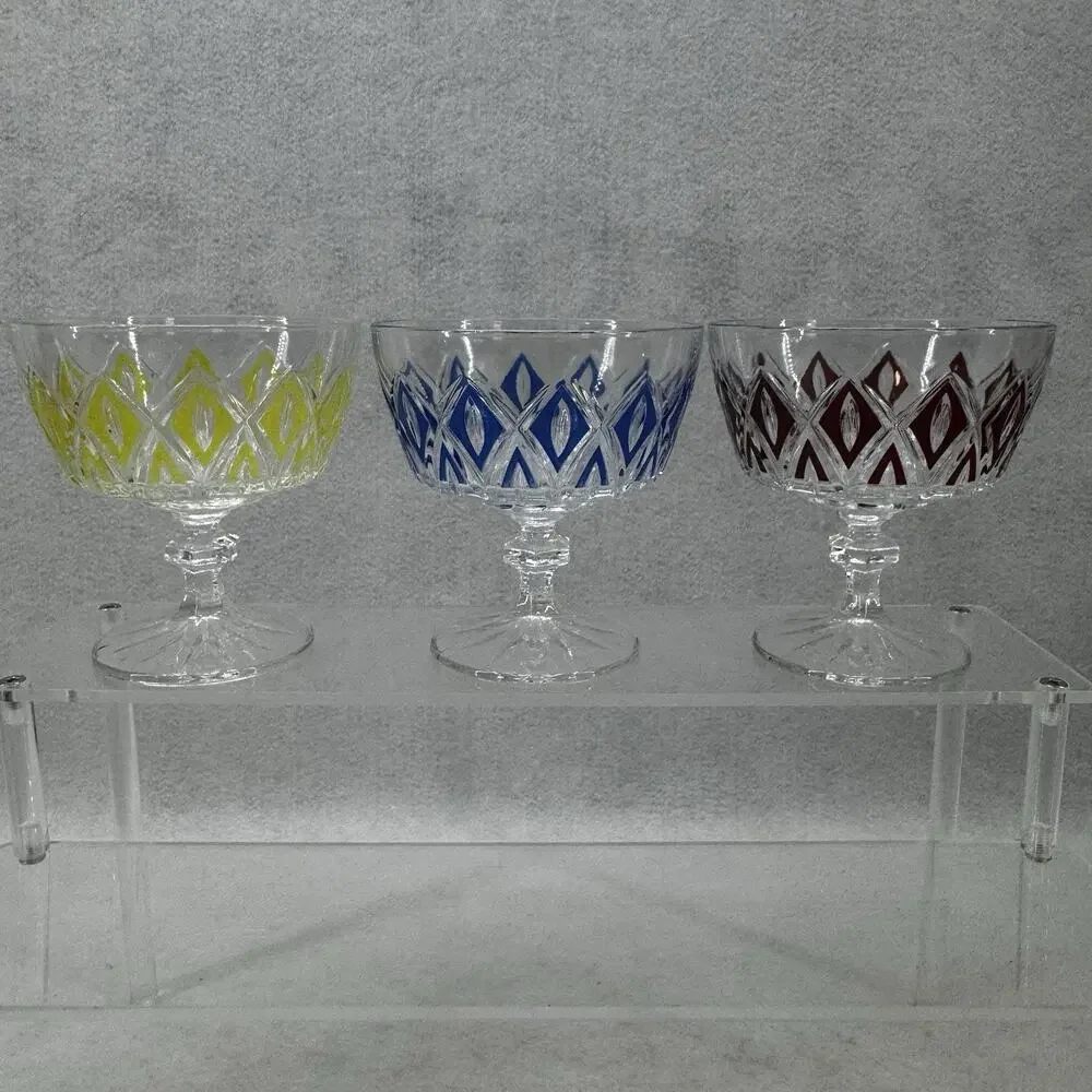 Vintage VMC Reims French Harlequin Crystal Stem Wine Glasses Set of 7 Colors MCM